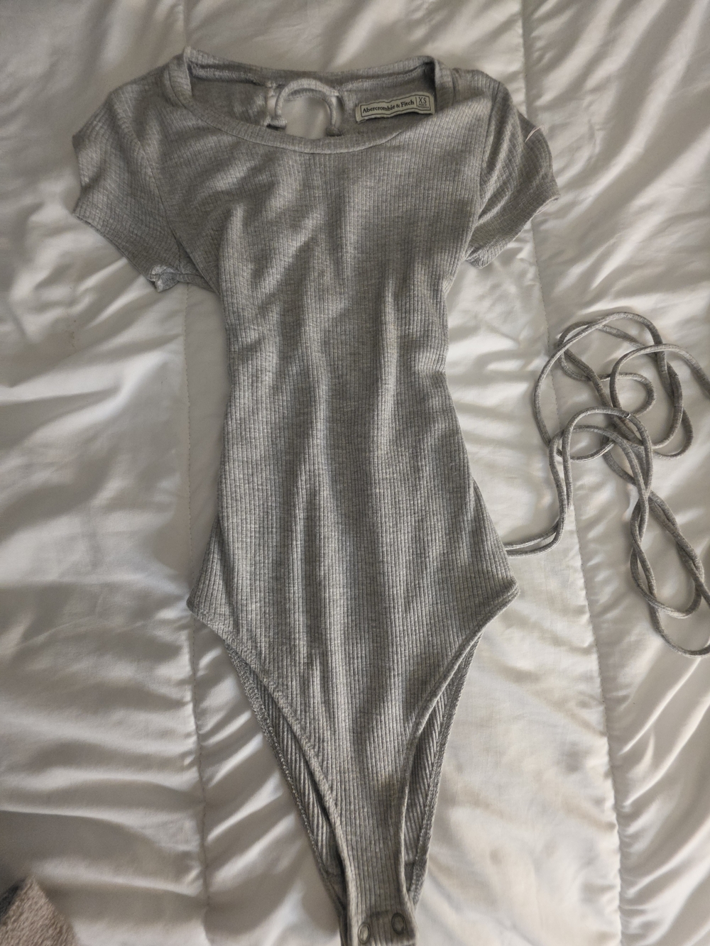 Abercrombie & Fitch Light Grey Ribbed Snap-Front Bodysuit